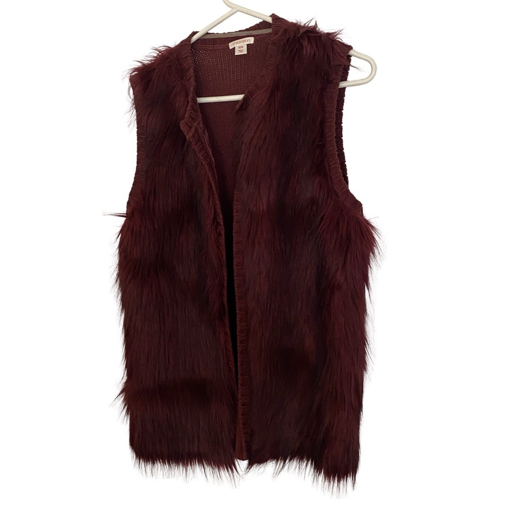 Ladies Burgundy Fur Vest Size Medium Adventure Ready 0215 - Picture 2 of 4